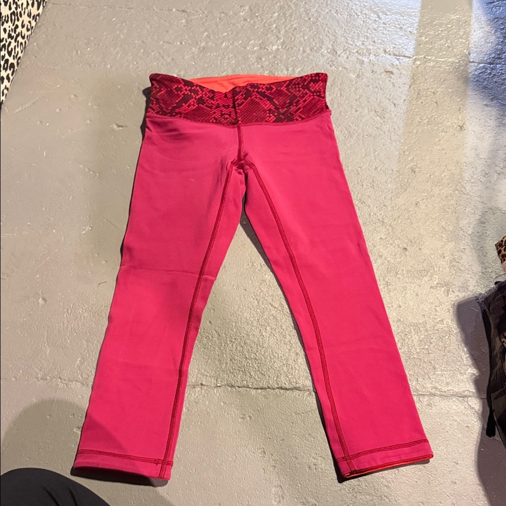 Lululemon Athletica Pink Leggings with Red Waistband
